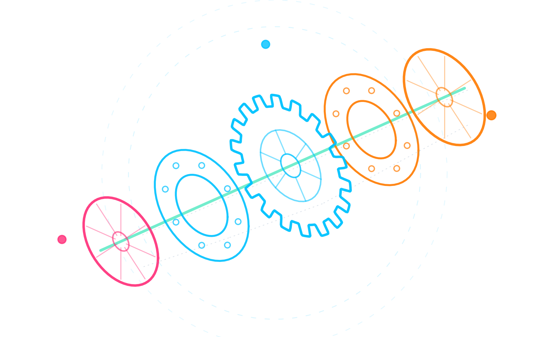 Exploded mechanical assembly representing the engineering design and analysis workflow